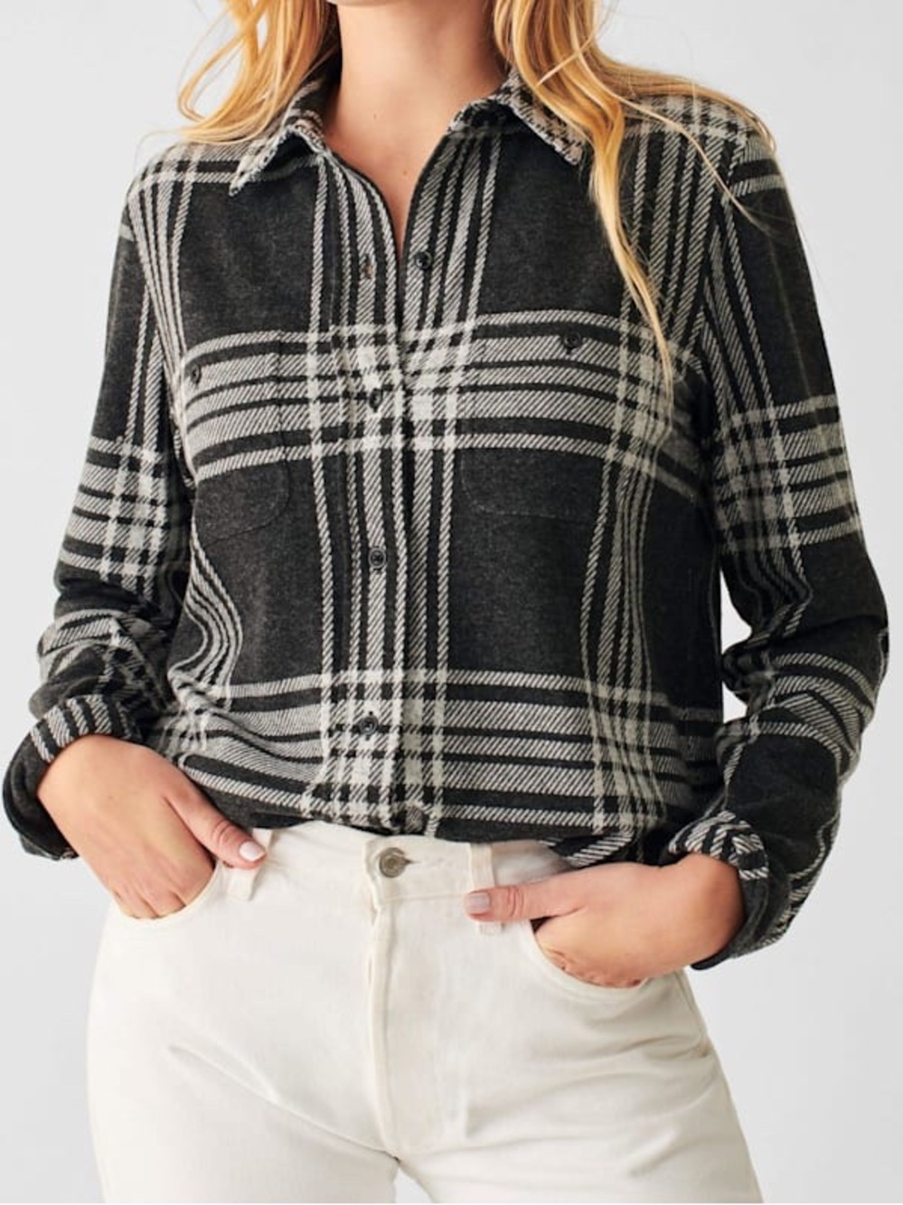 FAHERTY Legend Sweater Shirt - Charcoal Bone Plaid - Size S